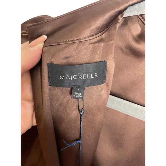 MAJORELLE Bristol Mini Dress Keyhole Neck Ruched Long Sleeve Chocolate Sz Small - Picture 12 of 14